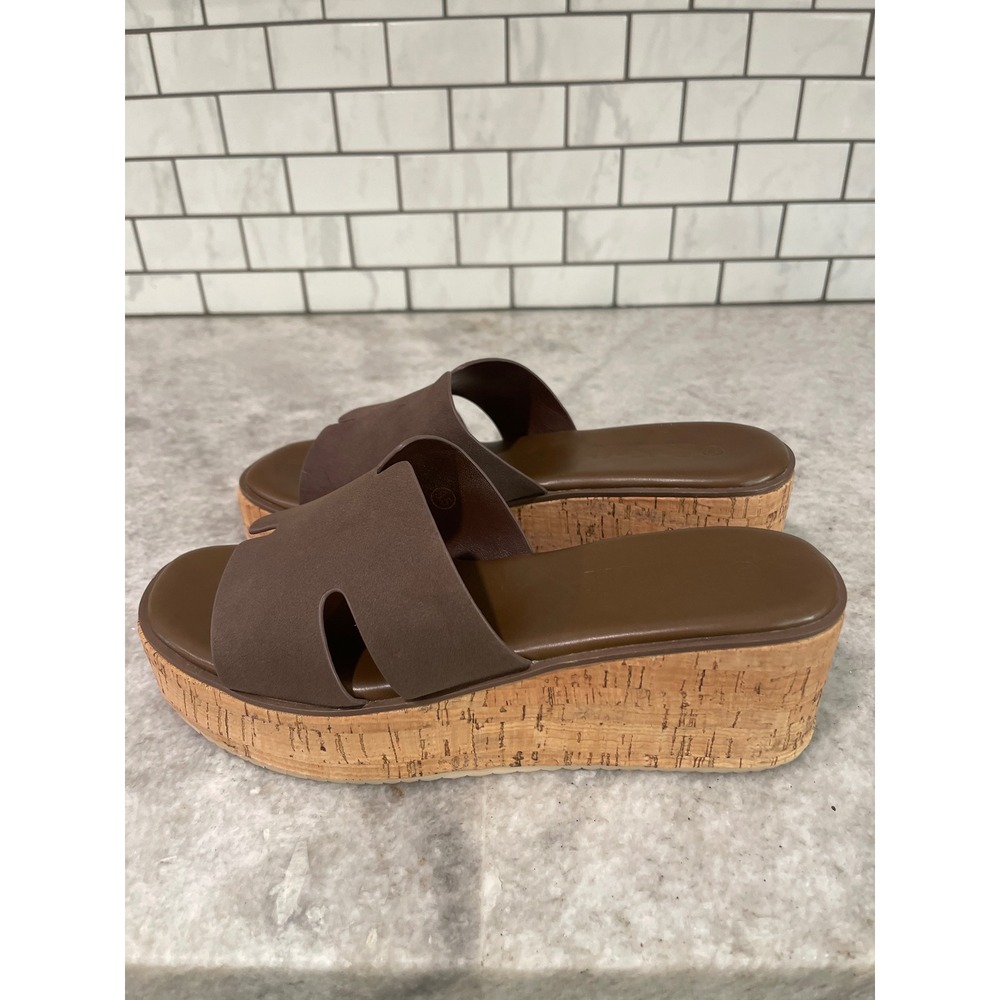 GotSoft Sandals Womens 8.5 Brown Platform Wedge H-Strap Cork Slides